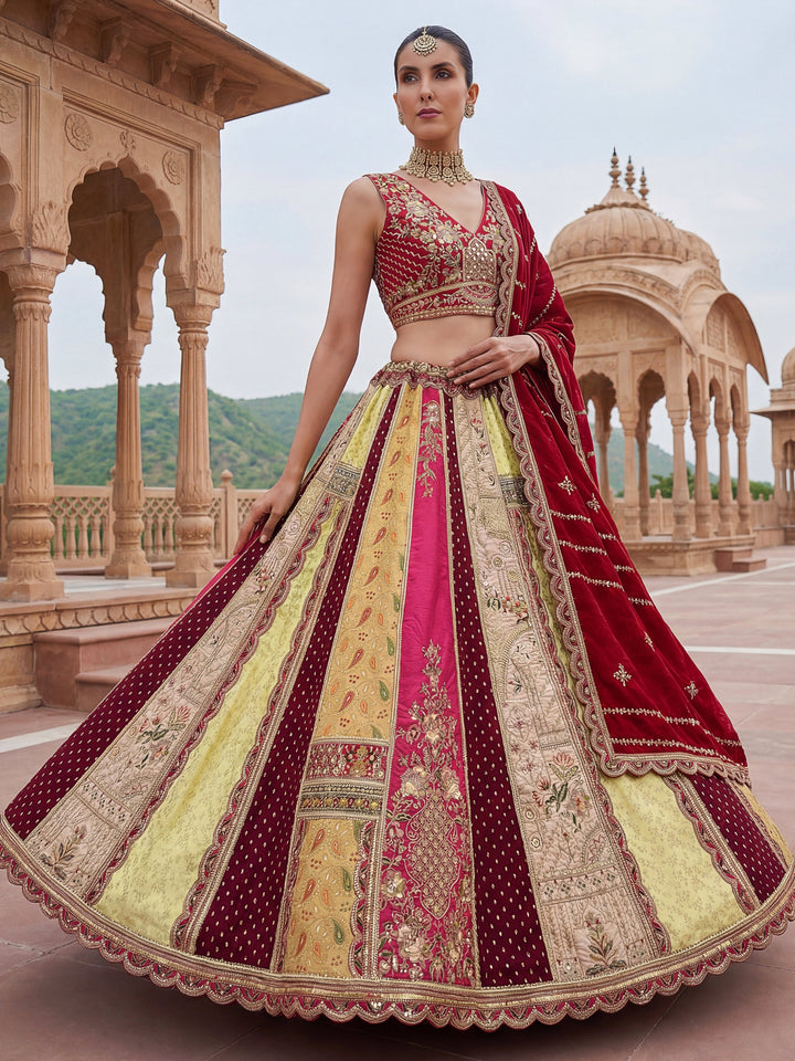 Elegant Multi Color Patch Work Silk Traditional Lehenga Choli With Dupatta