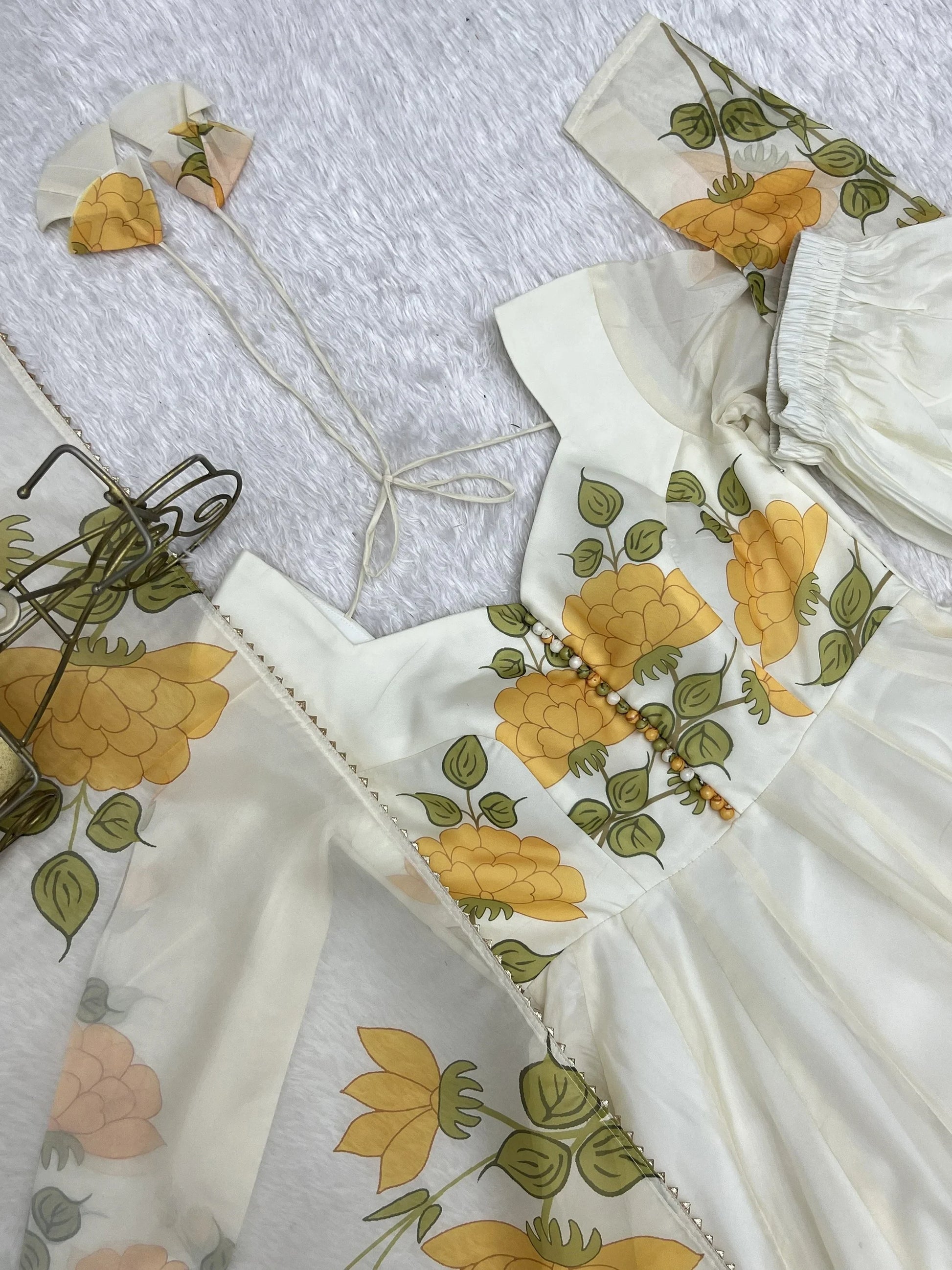 Fabulous White Floral Printed Organza Anarkali Suit With Dupatta