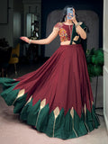 Royal Maroon Gamthi Work Chinon Navratri Wear Lehenga Choli