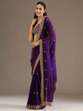 Elegant Purple Thread Work Tissue Wedding Wear Saree With Blouse