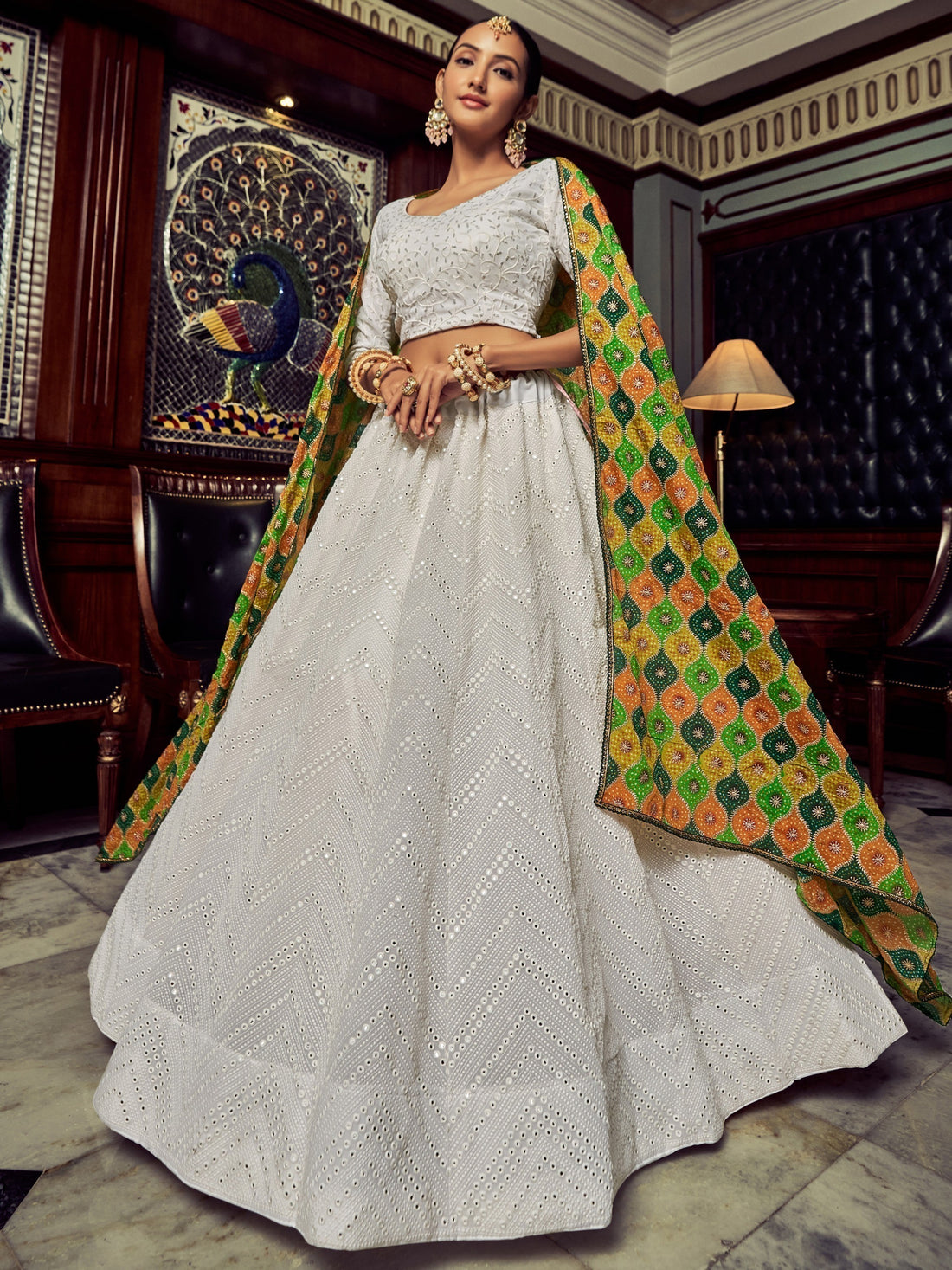 Gorgeous White Sequins Georgette Festival Wear Lehenga Choli