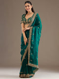 Graceful Teal Green Sequins Work Tissue Engagement Wear Saree With Blouse
