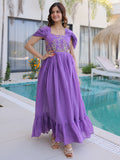 Fantastic Purple Beads Work Chanderi Party Wear Dress 