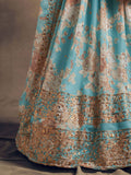 Sky Blue Floral Printed Organza Festival Lehenga Choli