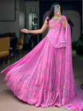 Charming Pink Bandhej Print Georgette Navratri Wear Lehenga Choli