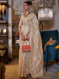 Lovable Cream Zari Weaving Linen Traditional Saree With Blouse