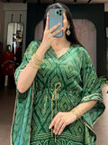 Marvelous Green Digital Printed Gaji Silk Festival Wear Kaftan