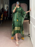 Marvelous Green Digital Printed Gaji Silk Festival Wear Kaftan