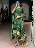 Marvelous Green Digital Printed Gaji Silk Festival Wear Kaftan