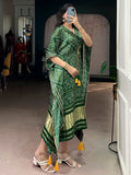 Marvelous Green Digital Printed Gaji Silk Festival Wear Kaftan