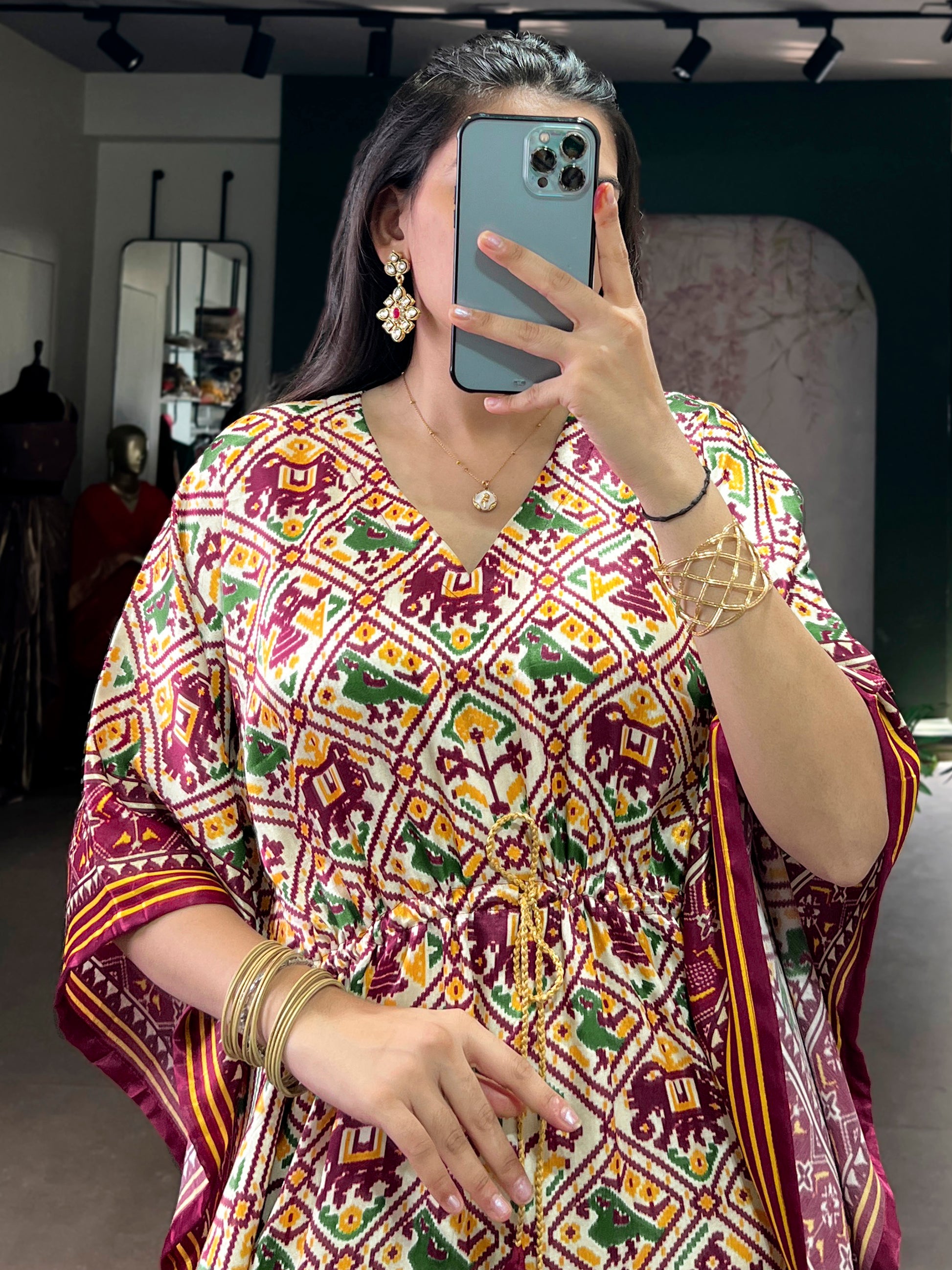 Attractive Maroon Digital Printed Gaji Silk Traditional Kaftan