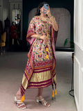 Attractive Maroon Digital Printed Gaji Silk Traditional Kaftan