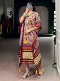 Attractive Maroon Digital Printed Gaji Silk Traditional Kaftan