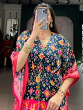 Wonderful Multi-Color Digital Printed Gaji Silk Event Wear Kaftan