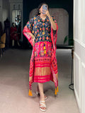 Wonderful Multi-Color Digital Printed Gaji Silk Event Wear Kaftan