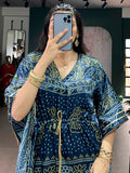 Stunning Navy Blue Digital Printed Gaji Silk Festival Wear Kaftan