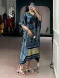 Stunning Navy Blue Digital Printed Gaji Silk Festival Wear Kaftan