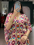 Sparkling White Digital Printed Gaji Silk Traditional Kaftan