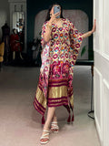 Sparkling White Digital Printed Gaji Silk Traditional Kaftan