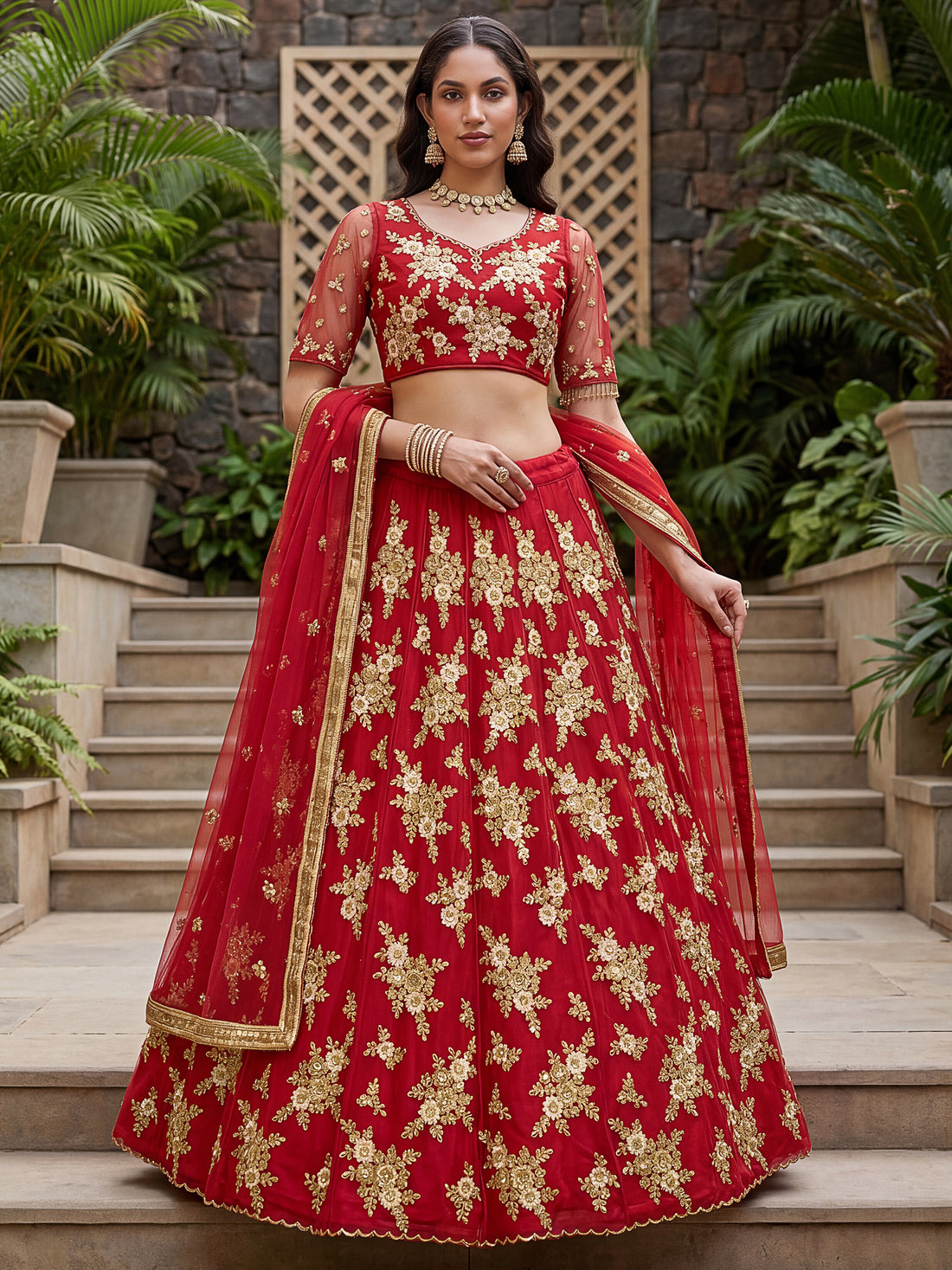 Awesome Maroon Dori Embroidered Net Wedding Lehenga Choli With Dupatta