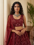 Lovely Red Dori Embroidery Net Bridal Lehenga Choli With Dupatta
