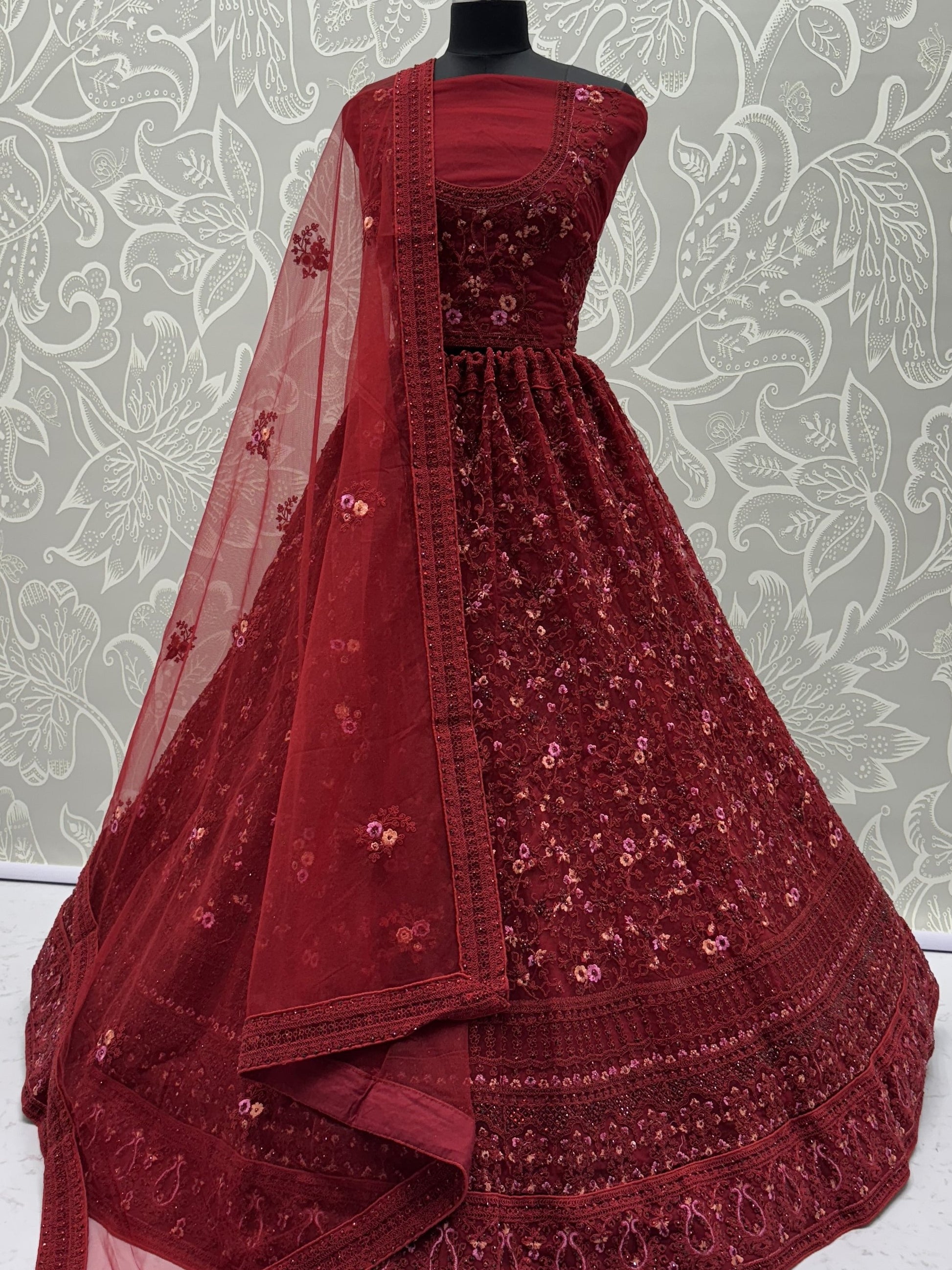 Lovely Red Dori Embroidery Net Bridal Lehenga Choli With Dupatta