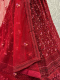 Lovely Red Dori Embroidery Net Bridal Lehenga Choli With Dupatta