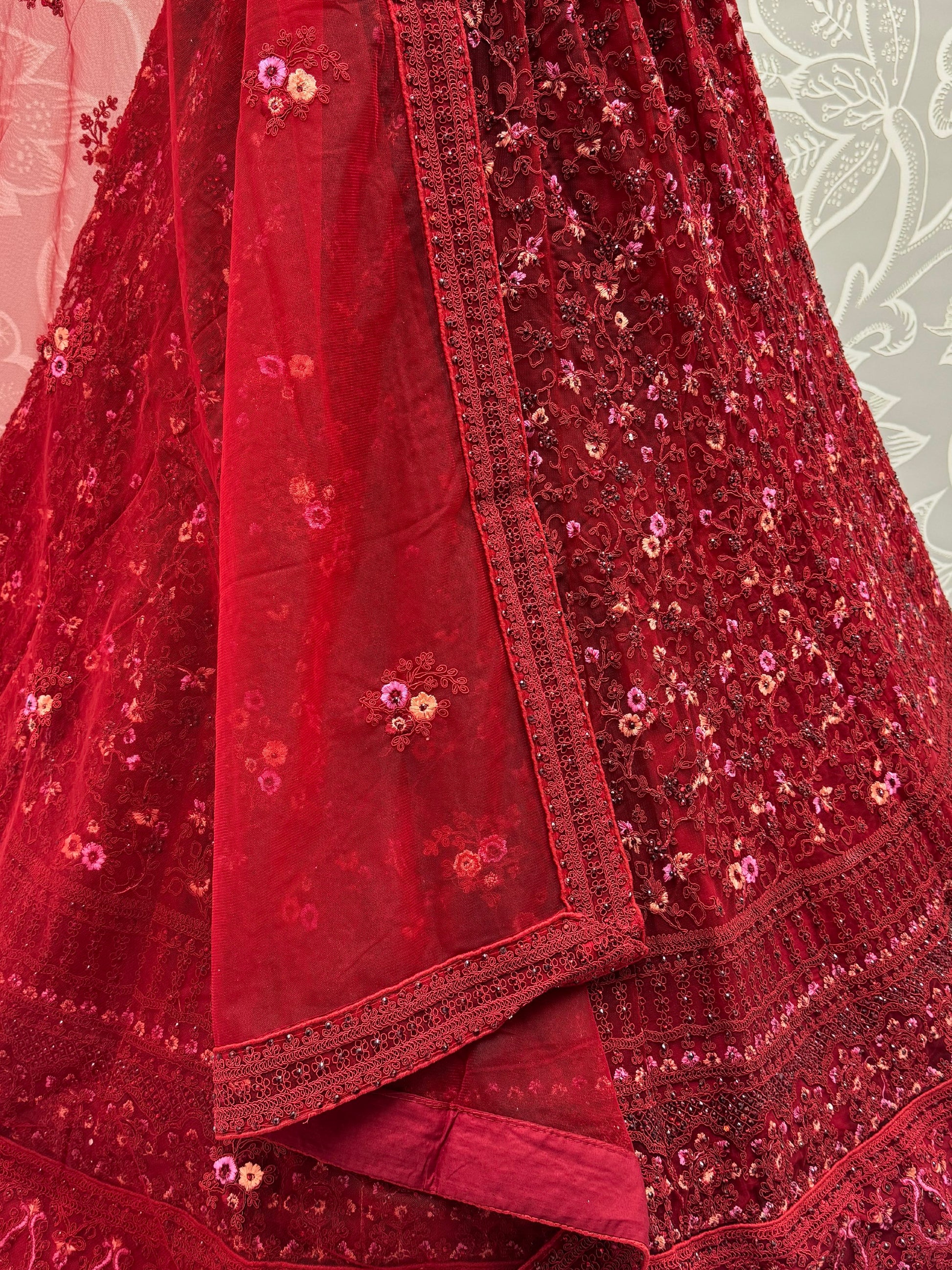 Lovely Red Dori Embroidery Net Bridal Lehenga Choli With Dupatta