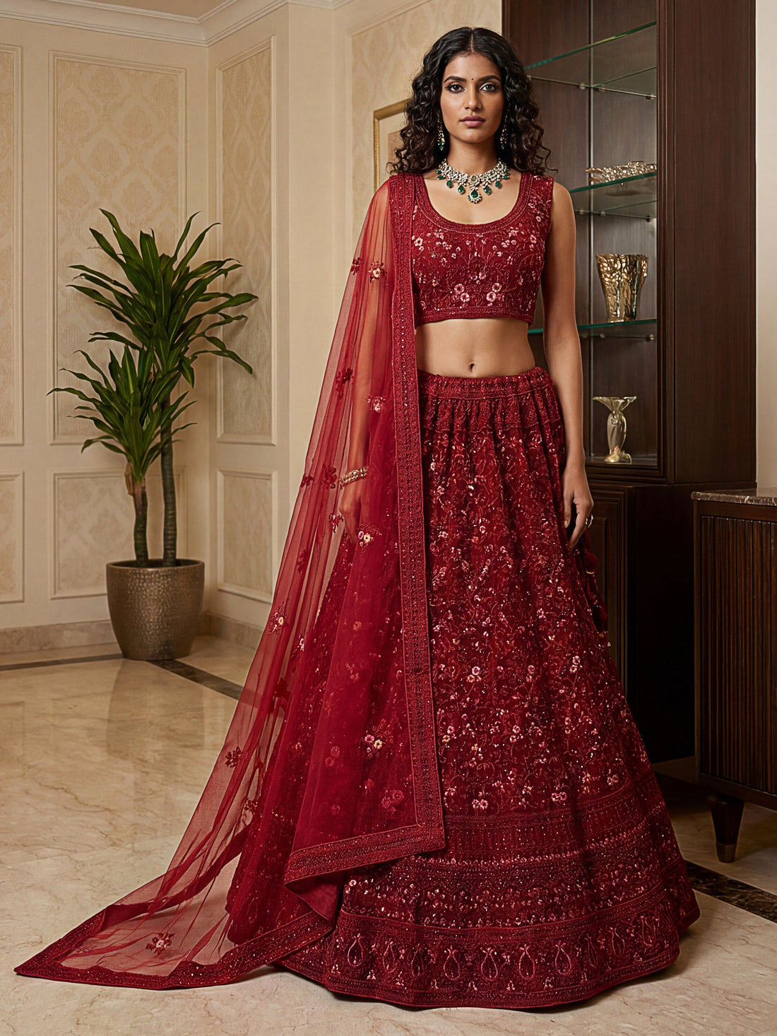 Lovely Red Dori Embroidery Net Bridal Lehenga Choli With Dupatta