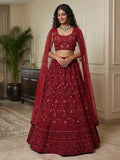 Lovely Red Dori Embroidery Net Bridal Lehenga Choli With Dupatta