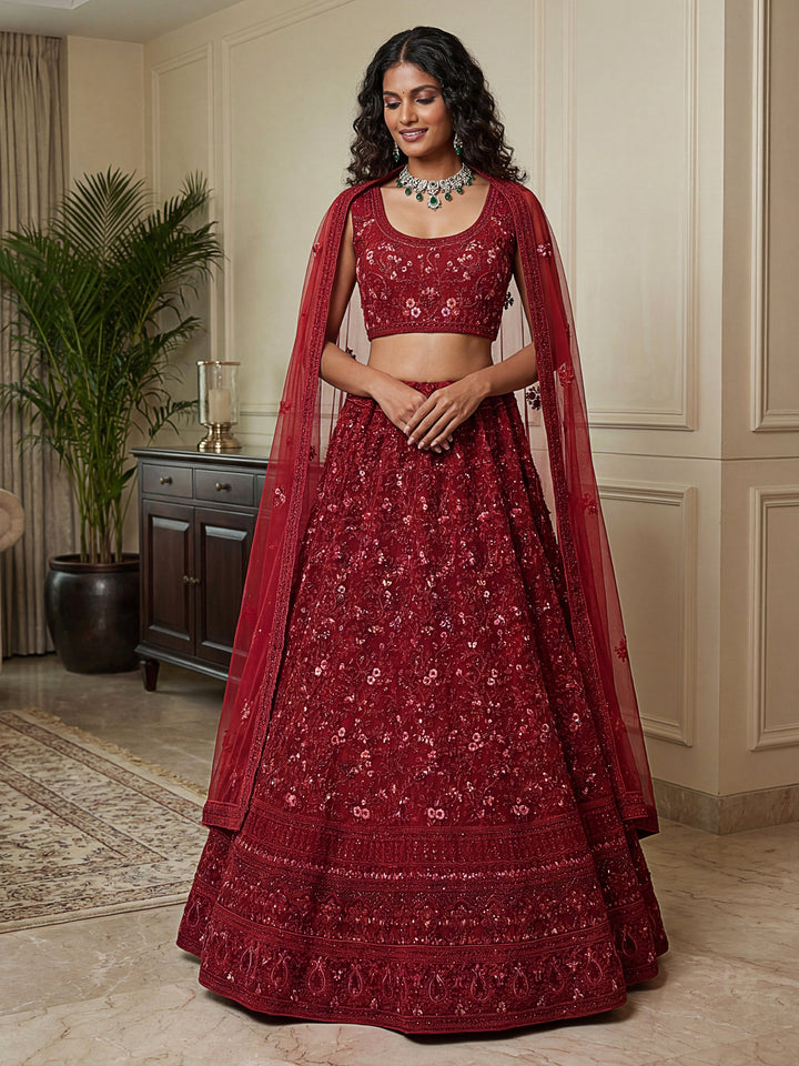 Lovely Red Dori Embroidery Net Bridal Lehenga Choli With Dupatta