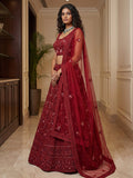 Lovely Red Dori Embroidery Net Bridal Lehenga Choli With Dupatta