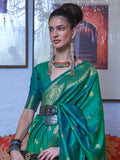 Attractive Teal Green Zari Weaving Silk Festival Wear Saree With Blouse