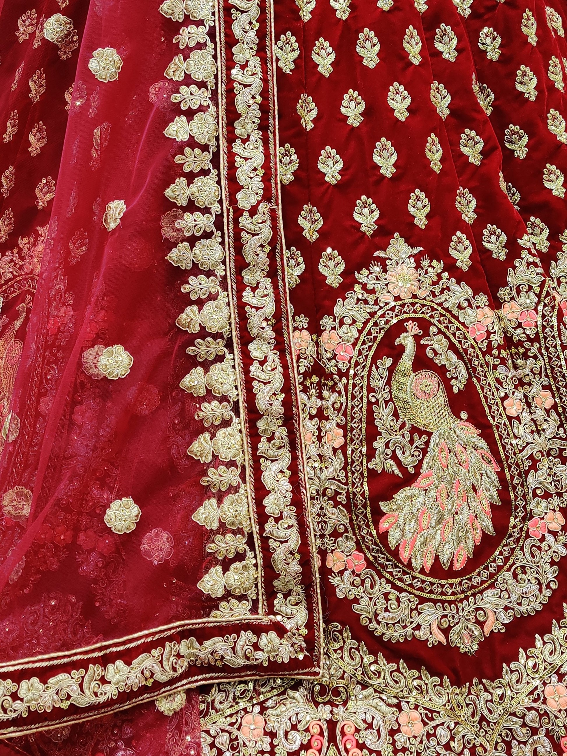 Dazzling Maroon Thread Embroidered Silk Bridal Lehenga Choli With Dupatta