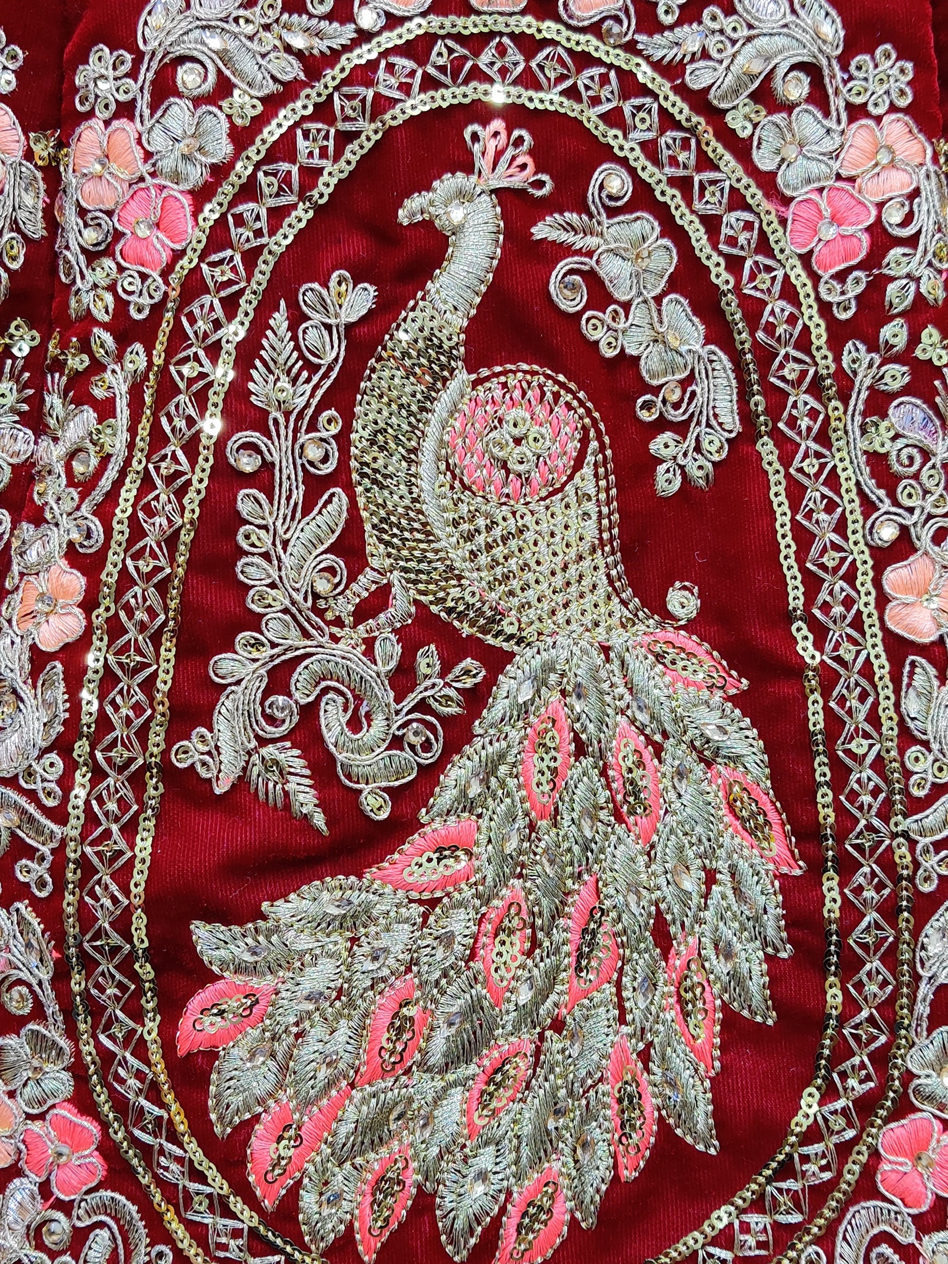 Dazzling Maroon Thread Embroidered Silk Bridal Lehenga Choli With Dupatta