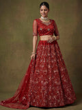 Luxurious Red Sequins Net Bridal Lehenga Choli With Dupatta