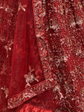 Luxurious Red Sequins Net Bridal Lehenga Choli With Dupatta