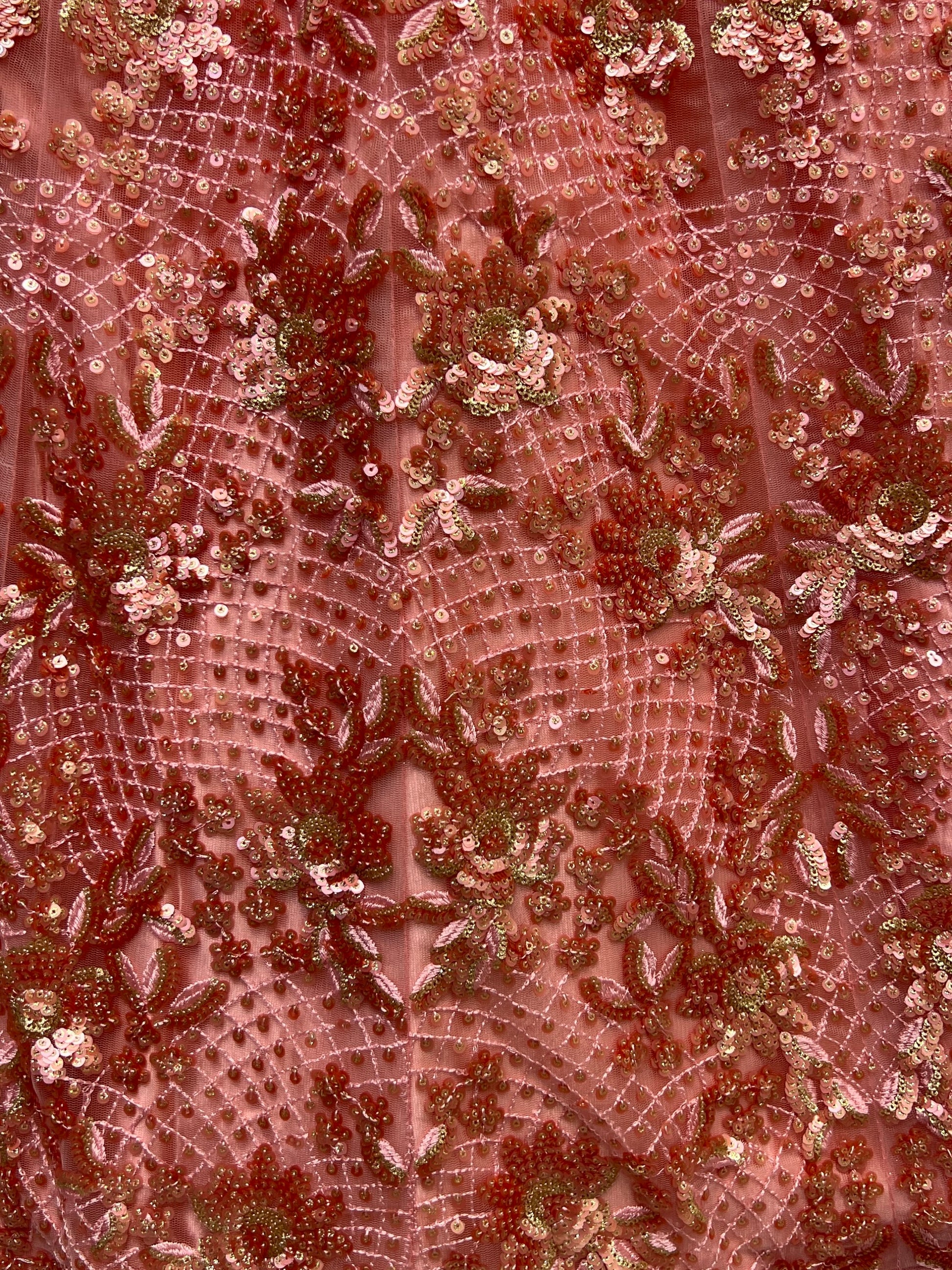 Lavishing Peach Floral Embroidery Net Bridesmaid Lehenga Choli With Dupatta