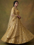 Beautiful Yellow Sequins Net Bridesmaid Lehenga Choli With Dupatta