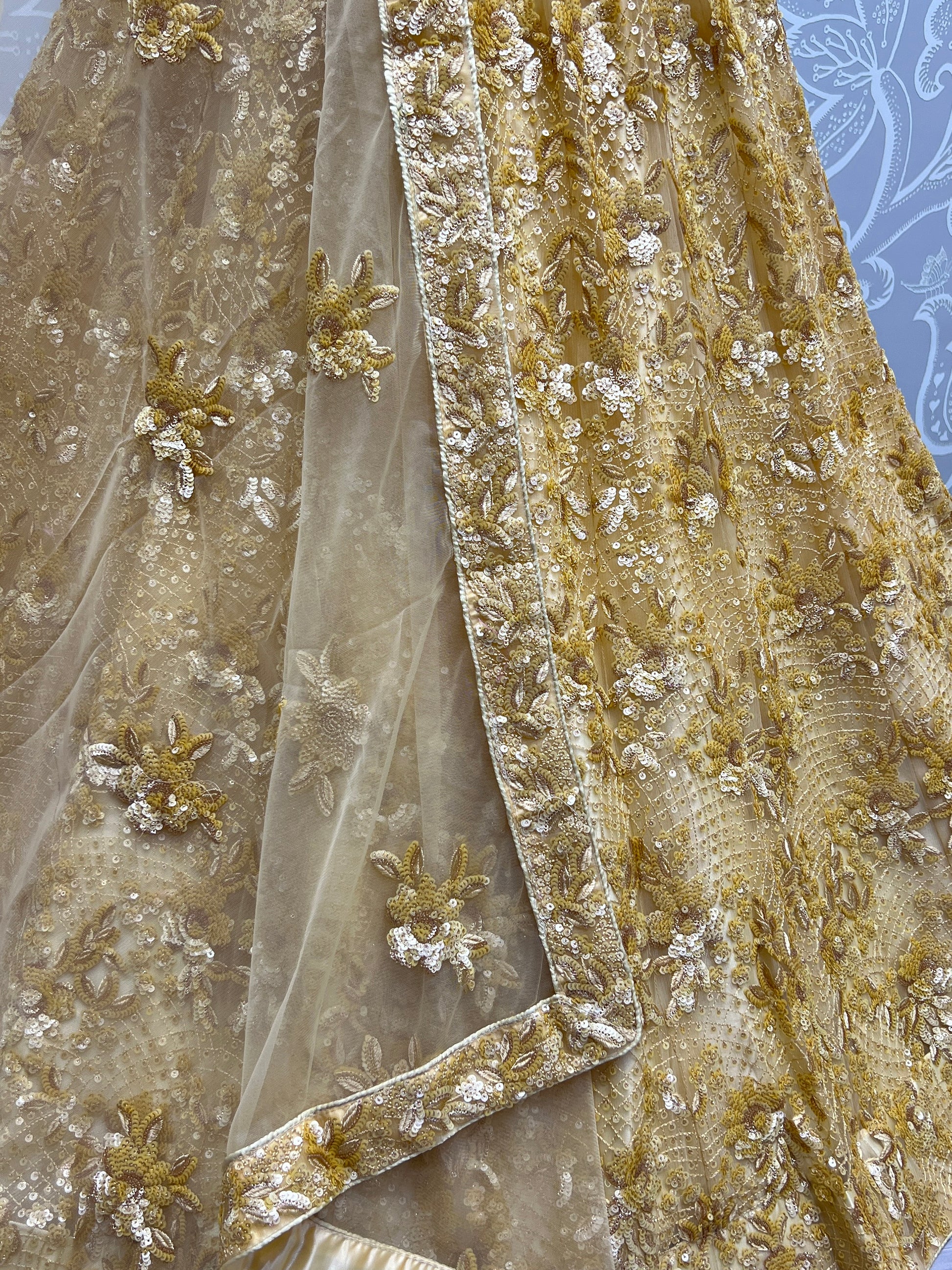 Beautiful Yellow Sequins Net Bridesmaid Lehenga Choli With Dupatta