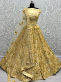 Beautiful Yellow Sequins Net Bridesmaid Lehenga Choli With Dupatta
