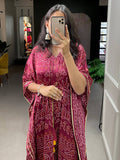 Stunning Maroon Bandhani Print Gaji Silk Event Wear Readymade Kaftan