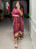 Stunning Maroon Bandhani Print Gaji Silk Event Wear Readymade Kaftan