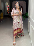 Charming White Bandhani Print Gaji Silk Festival Wear Readymade Kaftan