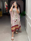 Charming White Bandhani Print Gaji Silk Festival Wear Readymade Kaftan