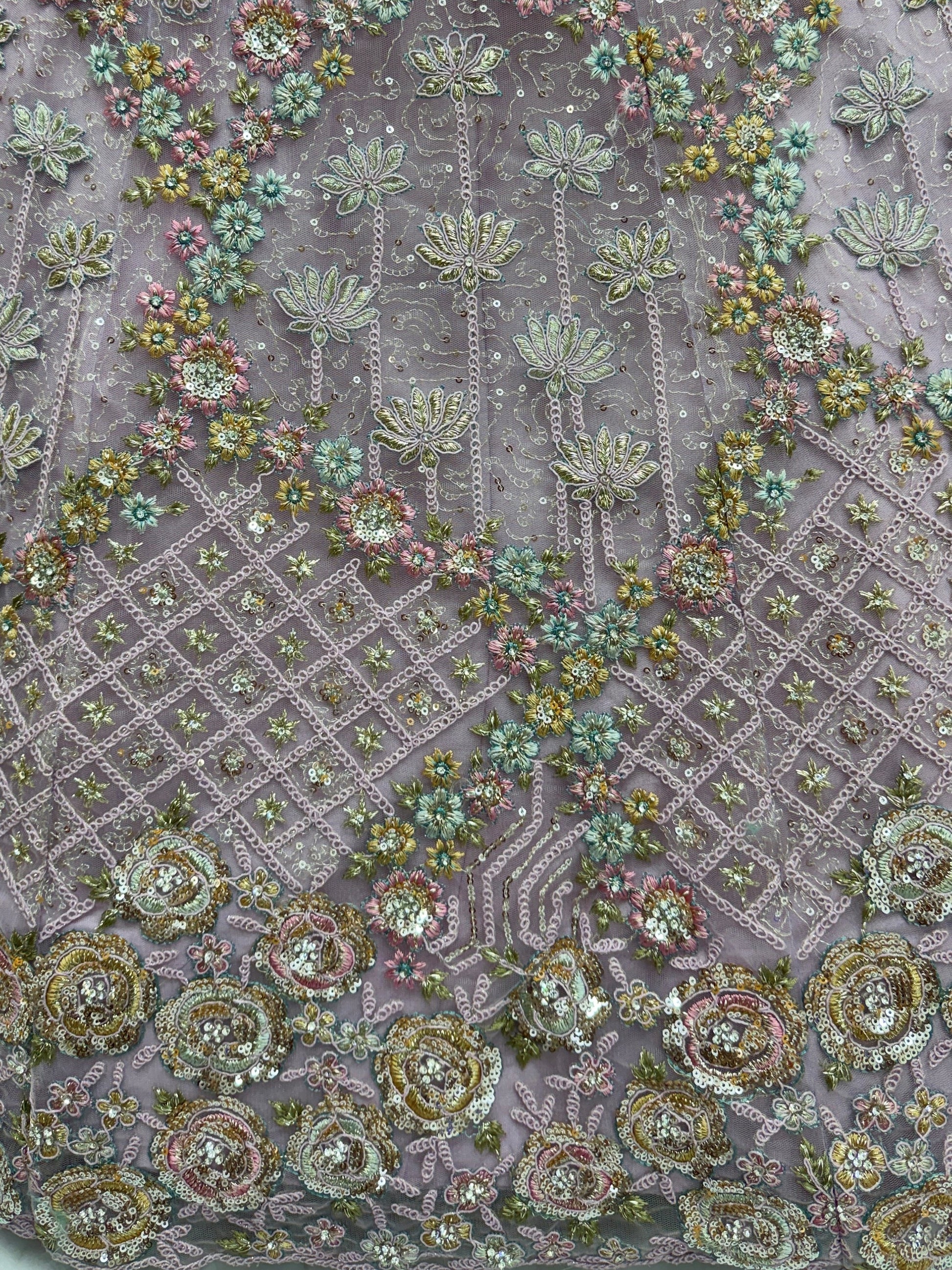 Sparkling Lavender Embroidery Net Wedding Wear Lehenga Choli with Dupatta