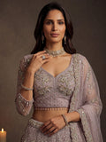 Sparkling Lavender Embroidery Net Wedding Wear Lehenga Choli with Dupatta