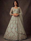 Awesome Mint Green Thread Work Net Wedding Wear Lehenga Choli with Dupatta