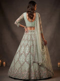 Awesome Mint Green Thread Work Net Wedding Wear Lehenga Choli with Dupatta