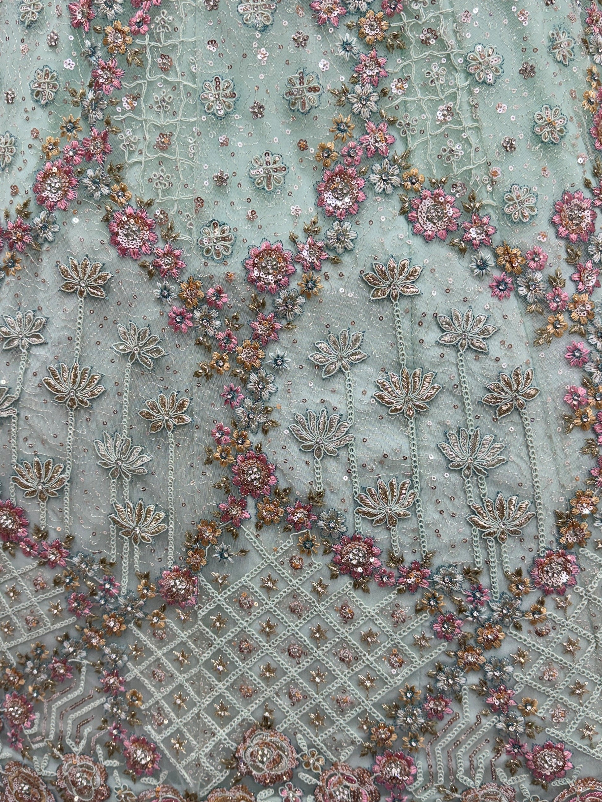 Awesome Mint Green Thread Work Net Wedding Wear Lehenga Choli with Dupatta